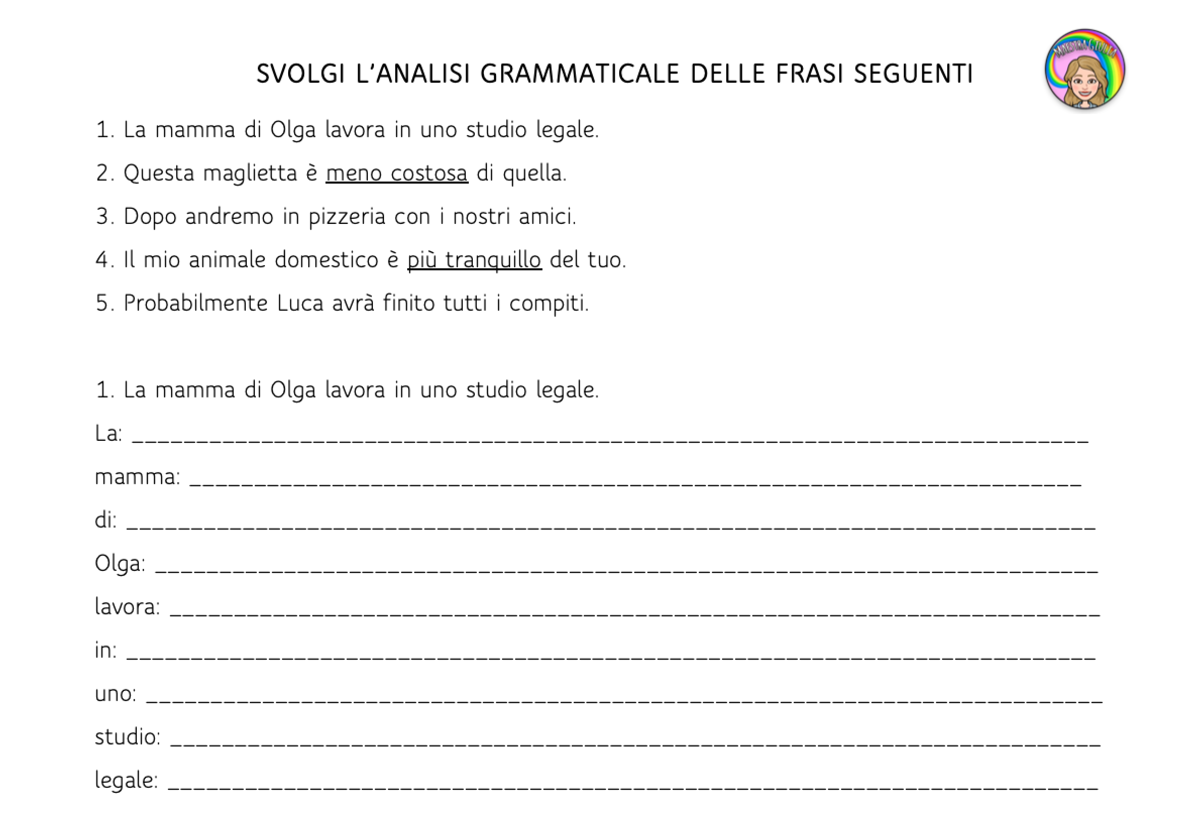 Scheda Analisi Grammaticale Con Autocorrezione Maestra Giulia